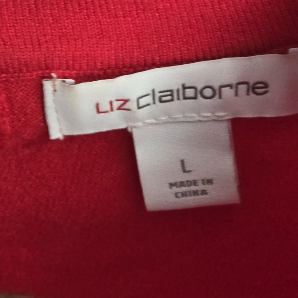 Liz Claiborne Crimson Long Sleeve Top with Beaded Neckline - Picture 3 of 7